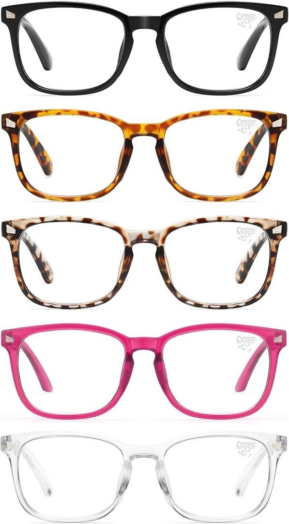 CCVOO 5 Pack Reading Glasses Blue Light Blocking with Case, Filter UV Ray/Glare Computer Readers Fashion Nerd Eyeglasses Women/Men (C2 with Case, 1.5 (C3 With Case)