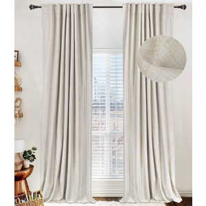 100% Blackout Shield Linen Blackout Curtains for Bedroom 84 Inches Long, Back Tab/Rod Pocket Living Room Drapes, Thermal Insulated Blackout Curtains 2 Panels Set, 50" W x 84" L, Cream