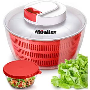 Mueller Salad Spinner with QuickChop Pull Chopper, Vegetable Washer with Bowl, Anti-Wobble Tech, Lockable Colander Basket and Lid with Pull Cord - Lettuce Washer and Dryer
