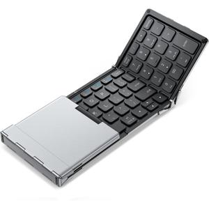 iClever Portable Keyboard, BK09 Foldable Bluetooth Keyboard with Number Pad for Travel and Business Trip, USB-C Rechargeable for Laptop, iPad, iPhone, Sync up to 3 Devices