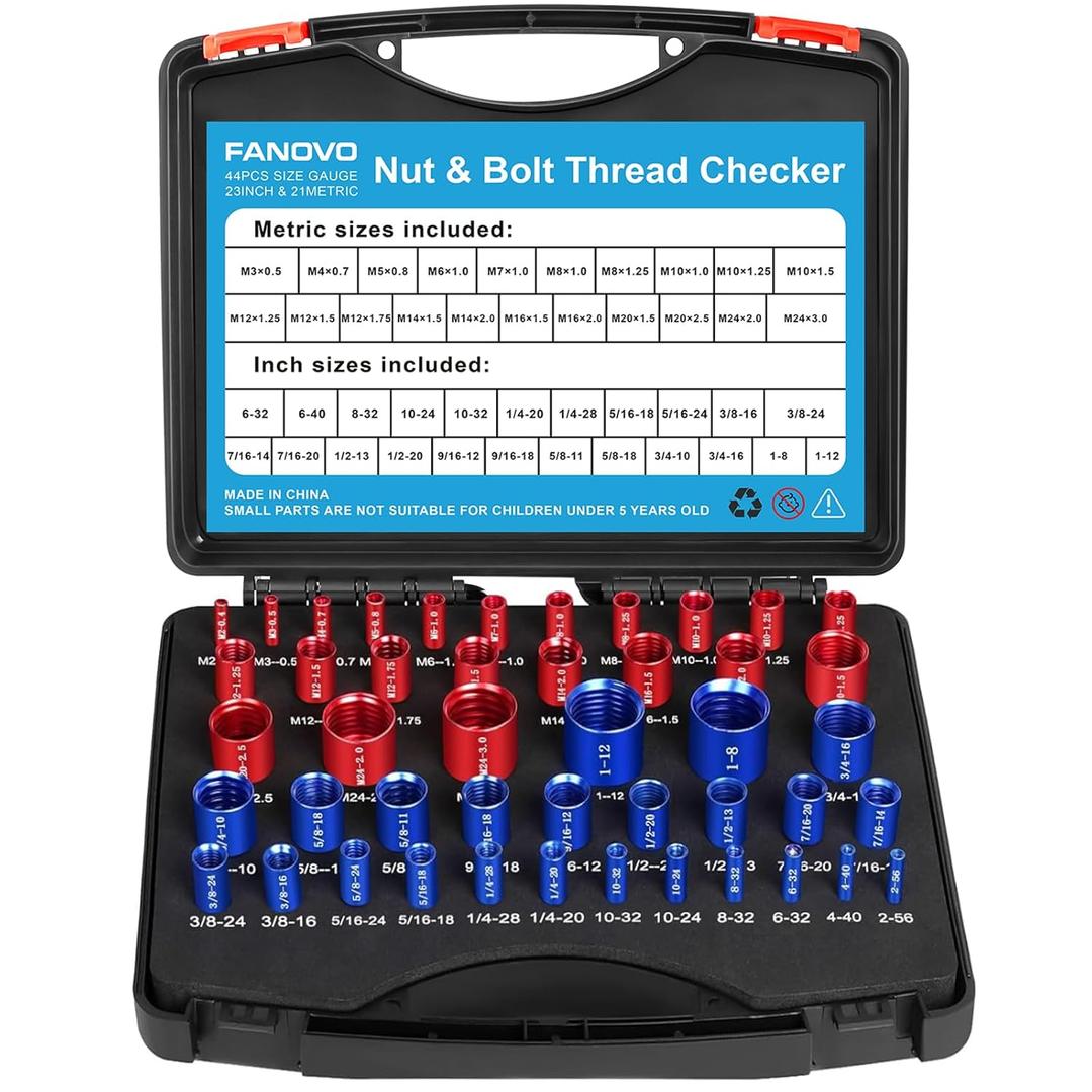 FANOVO Thread Size Checker, 23 Inch & 21 Metric Bolt and Nut Identifier Gauge Kit, Threaded Measurin Inspector Finder Tester Box Set, for Size Checker of Bolts or Nuts in Narrow Areas (Black)