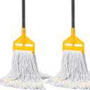 4 x KeFanta 2 Pack Commercial Mop Heavy Duty Industrial Mops,60 inch Long Handle with Looped-End String Cotton Wet Mop Head Replacement for House,Kitchen,Laminate,Tile,Vinyl,Hardwood Floor Cleaning