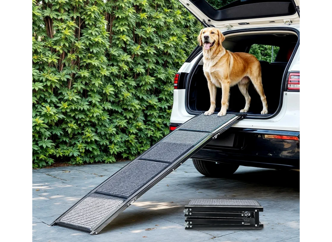 Dog Ramp for Car, 67" Folding Pet Ramp for Large Dogs up to 200 lb, 17" Wide Car Ramp for Dog, Portable Pet Stair Ramp with Nonslip Rug Surface, Outdoor Dog Ramp for Truck SUV High Bed Couch