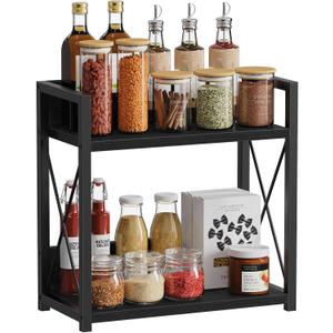 Giikin Kitchen Countertop Organizer, 2 Tier Coffee Bar Organizer, Black Spice Rack for Counter, Kitchen Counter Shelves, Particleboard, Large Size (15.8" L x 7.9" W x 15.8" H), Black