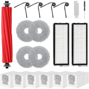 Accessories Replacement Kit for Roborock Qrevo Serie - QV 35A/QV 35S, QR 598/QR 798 Robot Vacuum, 1 Main Brush, 4 Mop Clothes, 2 Filters, 4 Side Brushes, 6 Dust Bags, 1 Cleaning Tool - 18 Pcs