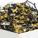 Graduation Crinkle Cut Paper Shred, 115g/4.1oz Black Gold Shredded Paper with Confetti Stuffing for Gift Wrapping Boxes Graduation Party Decorations Gift Basket Packaging Supplies