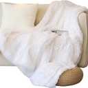 Tuddrom Decorative Extra Soft Faux Fur Throw Blanket 50" x 60",Solid Reversible Fuzzy Long Hair Shaggy Blanket,Fluffy Cozy Plush Fleece Comfy Microfiber Fur Blanket for Couch Sofa Bed,Pure White