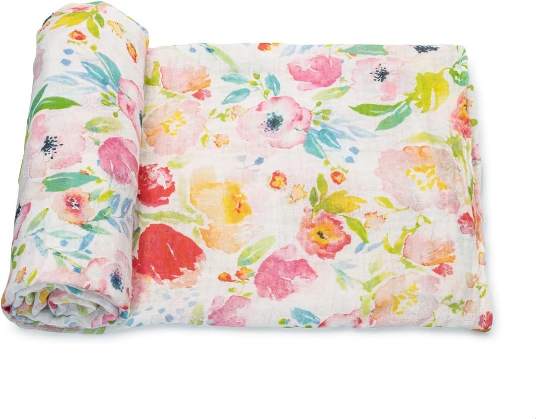 Baby Swaddle Blanket - 100% Muslin Cotton Unisex Soft Swaddle Wrap for Baby Boys or Girl - Neutral Newborn Receiving Blankets - Nursery Swaddling Babies - 47 x 47 (Watercolor Floral)