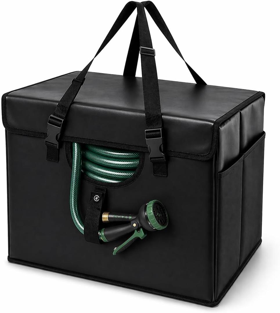 Expandable Garden Hose Holder, Water Hose Organizer, Heavy Duty Self Draining Hose Storage Container, Outdoor Sprinkler Storage Bag for Garden Tools