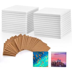 24 Pcs Ceramic Tiles for Crafts Ceramic Coasters for Crafts Blank White Unglazed Ceramic Tile for Painting, Alcohol Ink, Acrylic Pouring - DIY Coaster - Cork Backing Pads Included (4x4 inch)