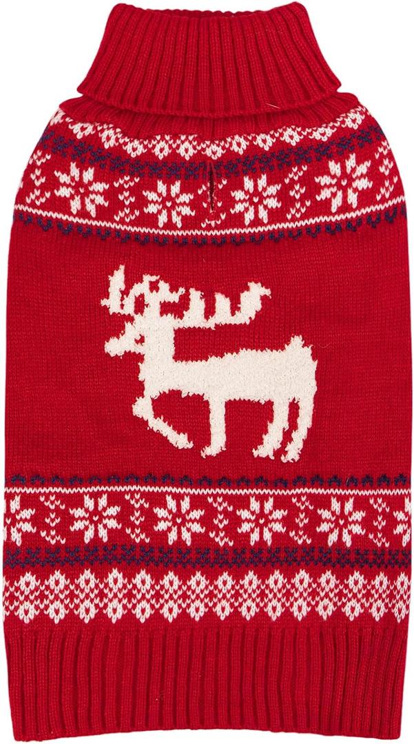 KYEESE Dog Christmas Sweater, Soft Turtleneck Dog Sweater for Small Dogs Boy Girl with Reindeer Pattern, Soft Knit Winter Doggie Outfit with Leash Hole, Warm Festival Pet Clothes, Medium (Medium (7-11lbs), 2# Xmas)