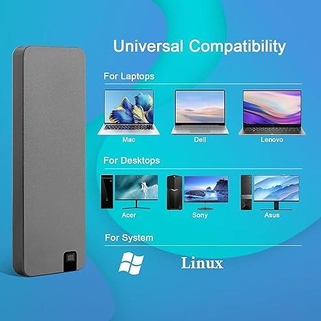 5Star Aluminum Portable External Solid State Drive SSD 2TB, Read up to 500MB/s, USBC, USB A 3.2 Gen 2, Waterproof, Dustproof (IP68), Shockproof, Pressure Resistant