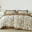 SUSYBAO Taupe Botanical Duvet Cover King 100% Cotton 3 Pcs Set 1 Taupe Floral Hemmed Duvet Cover with Zipper Ties 2 Pillow Shams Luxury Soft Vintage French Style Flower Bedding Set