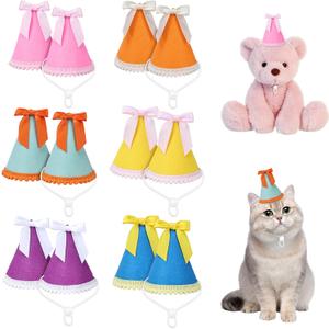 LEBENGURU 12 Pack Mini Party Hats for Stuffed Animals, Felt Cone Birthday Party Hats for Dolls Dog Cat Rabbit Puppy Animal