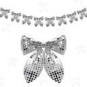 Hahafelt 9.84ft 1 String of 8 Disco Bows Garland 7 x 6.7 Inches Disco Mirror Bow Hanging Banner Decorations for Christmas Tree Mantle Fireplaces Wall Holiday Birthday Bridal Shower Wedding Engagement