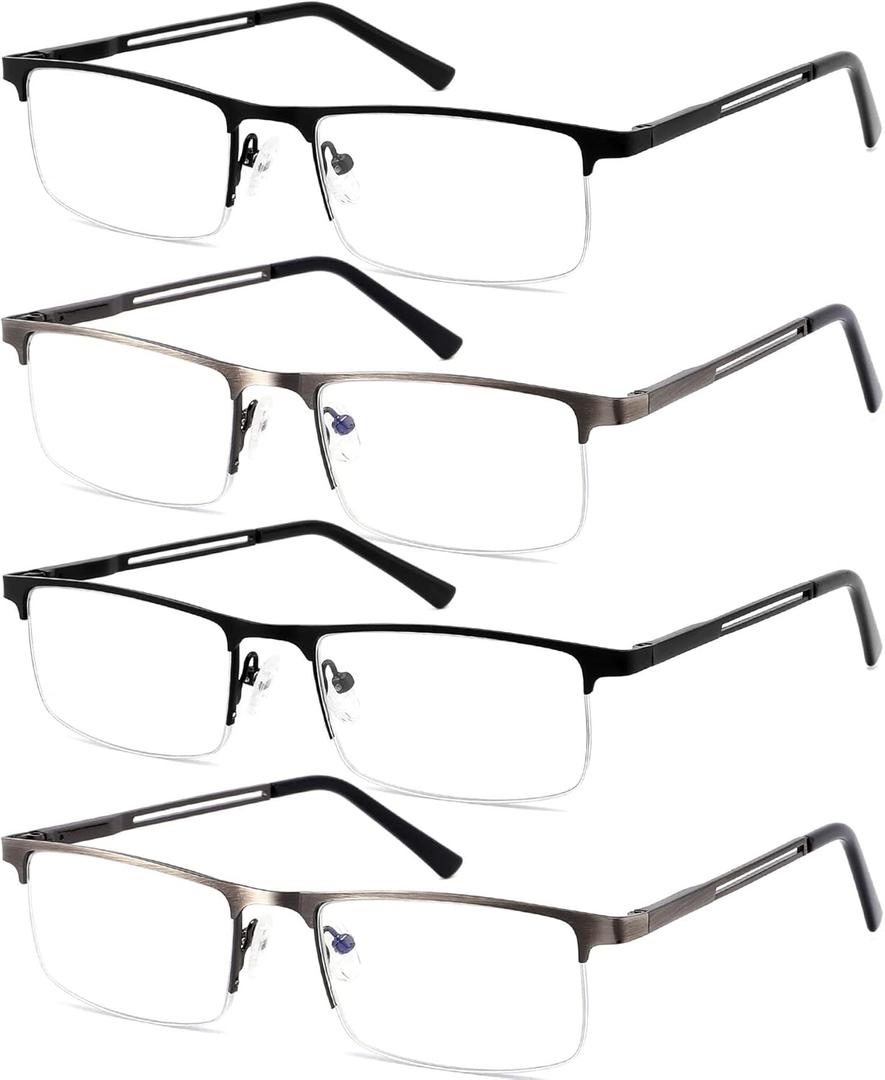 4-Pack Reading Glasses for Men,2.25 Blue Light Blocking Reading Glasses Men's Metal Readers with Spring Hinges Anti Glare/eye Strain