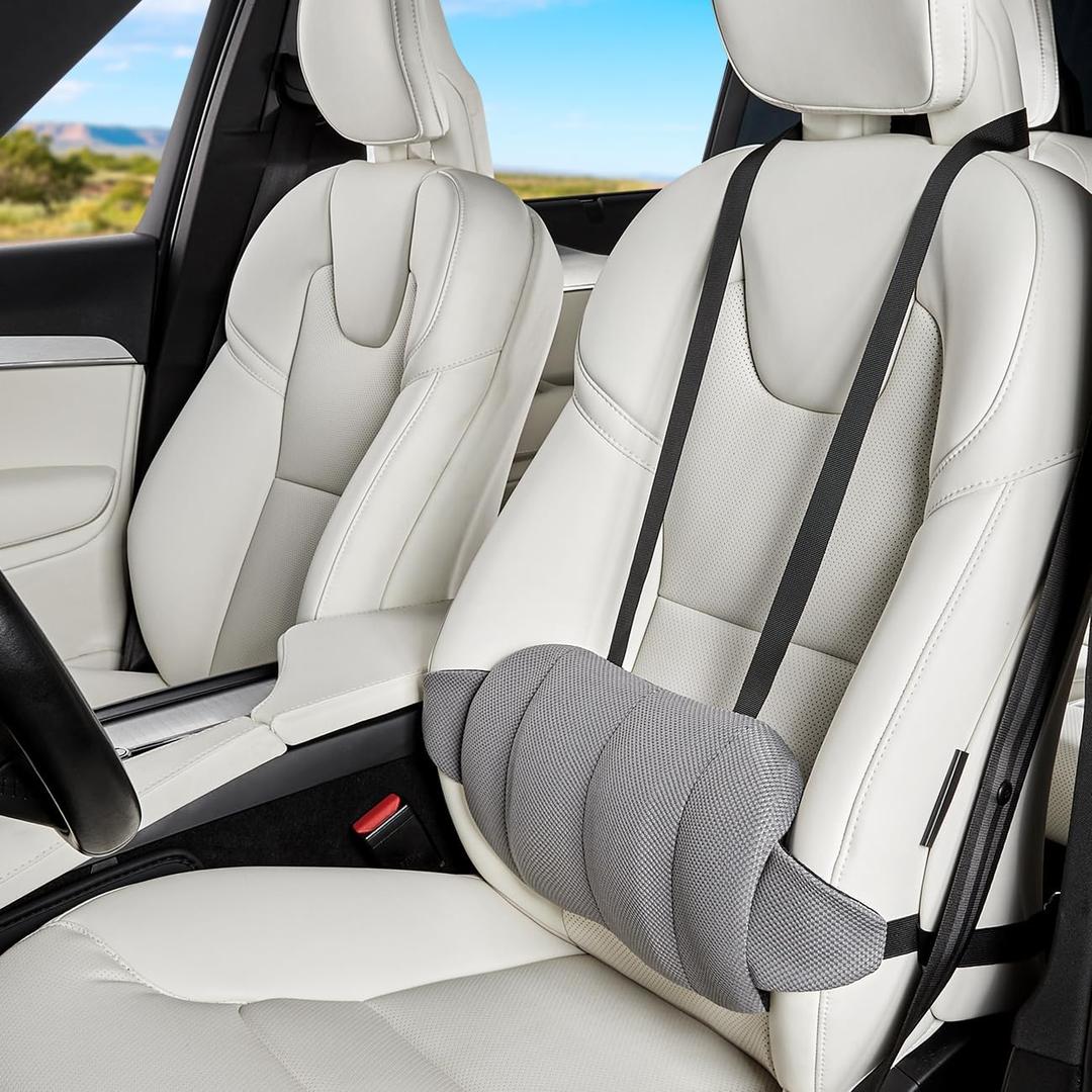 Lumbar Support Pillow for Car,Back Support for Car Seat Cushion,Adjustable Straps Securely Fixed Car Lumbar Support Pillow for Office Chair (Gray)