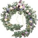 Ling's moment 9FT Flower Garland for Backdrop Decorations - Wedding Arch Flowers, Eucalyptus & Rose, Artificial Floral Garland for Mantel - Sweetheart Table Decor for Ceremony Reception, Lilac & Gold