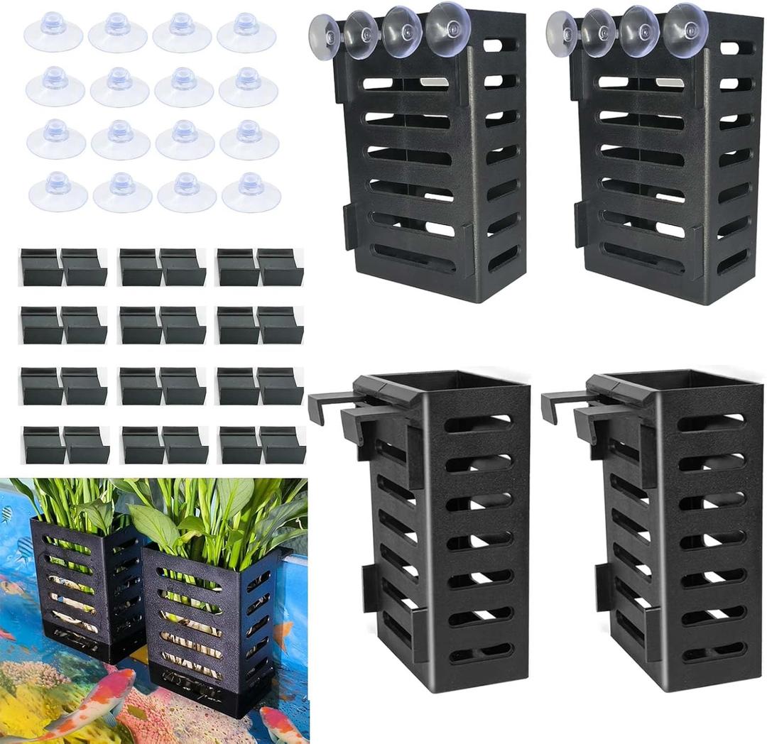 4 PCS Hanging Aquarium Planter Cups, Aquatic Plants Holder, Aquarium Planter Cup, Aquarium Decorations Plants Pot and Fish Tank Plants Pot for Live Aquarium Decor (Black-4 PCS) (4 PCS)