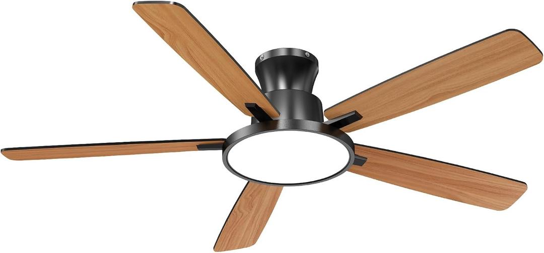 Ceiling Fans with Lights,52 inch,Quiet,Reversible Motor,Dimmable, Adjustable Color Temperature,6 Speeds,Timer, Low Profile Ceiling Fan for Bedroom,Living Room,Indoor/Outdoor Use (Black) (Black and Oak)