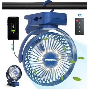 Clip on Fan 65 Hours Portable Desk Fan Rechargeable with LED Lights & Hooks 12000 Capacity Battery Operated Fan with Clips Small Desk Fan Mini Fans for Tents Travel Outdoor Camping Golf Cart Stroller