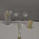 VEMACITY - Luxury Cocktail Shaker Set - Gold Glass Cocktail Shaker with Built-In Strainer + 2 Ribbed Espresso Martini Glasses with Gold Rims, Bar Spoon & Jigger | Ideal for Home Mixology