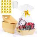 AFOROEOA 20PACK Baskets for Gifts Empty, 10x12Thick Kraft Gift Basket with 20 Bows 20 Bags Empty Gift Baskets for Christmas, Valentines Day, Easter, Birthdays, Snacks, Farmers Market