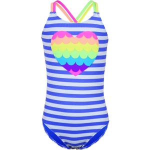 2 x Jimmy Bahamas Girls 1 Piece Sport Swimsuits with Cross Back Strap Colorful Fish Scales Print and Two Cute Bow Decorations (M)