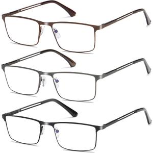 Blue Light Blocking Reading Glasses for Men With Spring Hinge Metal Full Frame Lightweight Readers Classic Trend