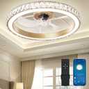 Aipsun Low Profile Modern Crystal Chandelier Ceiling Fans with Lights and Remote, 3000K-6500K Smart Bladeless LED Fan Light, 22" Gold Modern Ceiling Fans with Lights for Bedroom