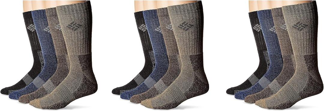 Columbia Mens Boot Crew 12 Pair Extended Size, Multi asst, Mens 6-12 Shoe Size (Black)