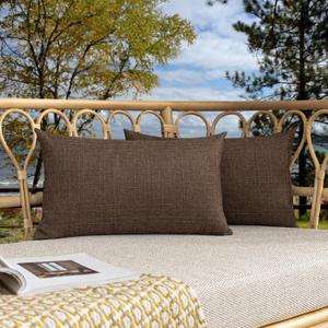 Kevin Textile Pack of 2 Outdoor Waterproof Throw Pillow Covers Decorative Square Outdoor Checkered Pillows Cushion Case Patio Pillows for Couch 12x20 inches 30x50 cm Brown