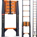 Telescoping Ladder, 16.5FT Aluminum Collapsible Extension Ladder with 2 Triangle Stabilizers & Non-Slip Feet, Portable Ladder Max Capacity 330 LBS for Home, RV, Outdoor(Orange)