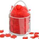 Flower Girl Basket,Wedding Basket with Pearl Handle,Clear Acrylic Basket,with Silk Red Rose Petals, Suitable for Wedding,Party,Home Decorations
