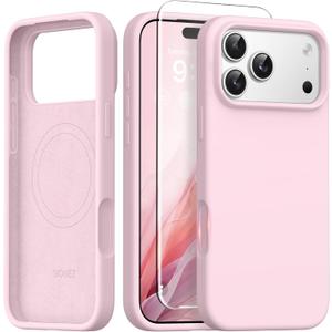 GONEZ Magnetic for iPhone 17 Pro Case, [Compatible with MagSafe] Anti-Scratch Microfiber Lining & Screen Protector, Silicone Camera Control, Shockproof Slim Phone Cover 6.3 inch, Pastel Pink