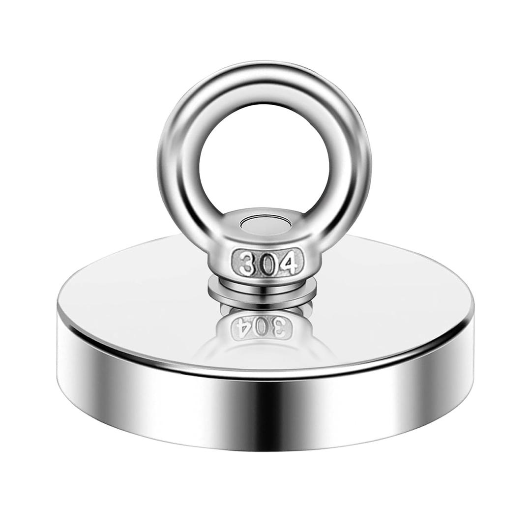 Strong Neodymium Fishing Magnets, 500 lbs (227 KG) Pulling Power, Rare Earth Magnets, 2.36-inch (60mm) Diameter, Ideal for River Recovery and Magnetic Fishing (Silver)