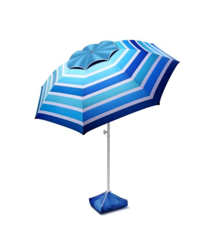 Fisqueen 8FT Large Beach Umbrella for Sand Heavy Duty Wind Portable, Sand Anchor and Stand Bag, UPF 50+ UV Protection, Level 7 Wind Resistance Design, Windproof for Beach, Patio, Yard