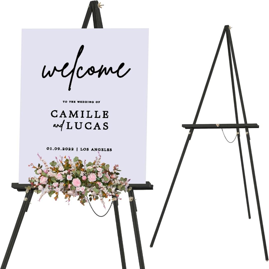 Falling in Art 65" A-Frame Tripod Easel Stand, Wooden Display Easel with Adjustable Canvas Holder, Floor Easel for Wedding Signs, Posters, Paintings, Artwork(Black) 1 Pack