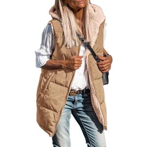 PRETTYGARDEN Womens 2025 Fall Reversible Vests Sleeveless Fleece Jacket Zip Up Hoodie Pockets Long Warm Winter Coat Outerwear (X-Large, Light Camel)