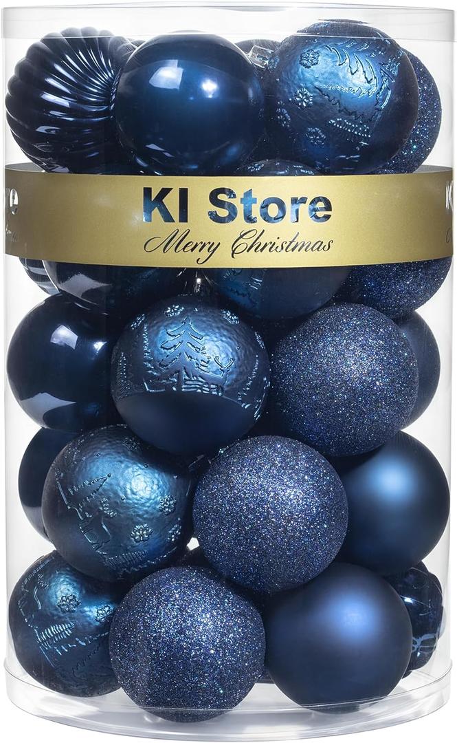 KI Store Blue Christmas Balls 34pcs 2.36-Inch Christmas Tree Decoration Ornaments for Xmas Tree Holiday Wreath Garland Decor Ornaments Hooks Included