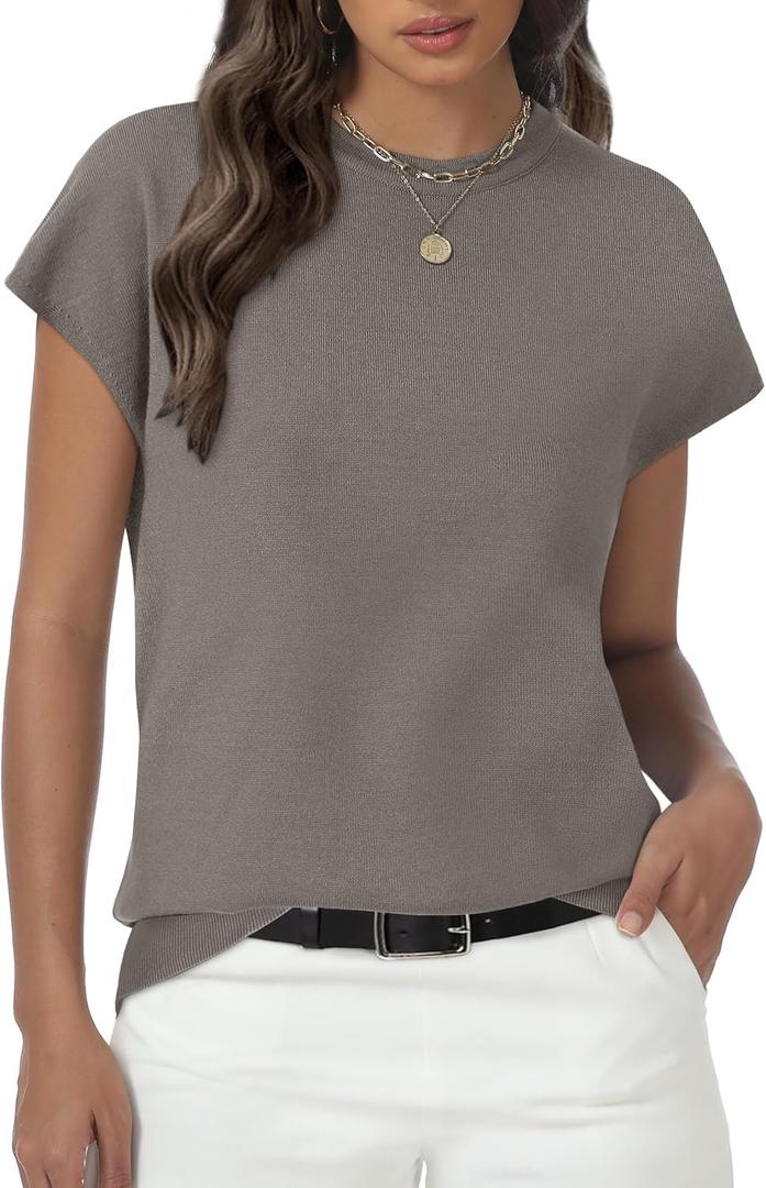 Womens Tops Summer Sweater Short Sleeve Shirts Dressy Casual Basic Casual Cap Sleeve Tops Beach Vacation Clothes (XX-Large, Khaki)