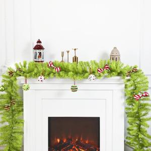 Jutom 13.2 ft Christmas Garlands with 16.4 ft LED Lights Artificial Cedar Garland Xmas Pine Greenery Garland Decoration for Stairs Fireplace Mantel Front Door Porch Holiday Party(Bright Green)