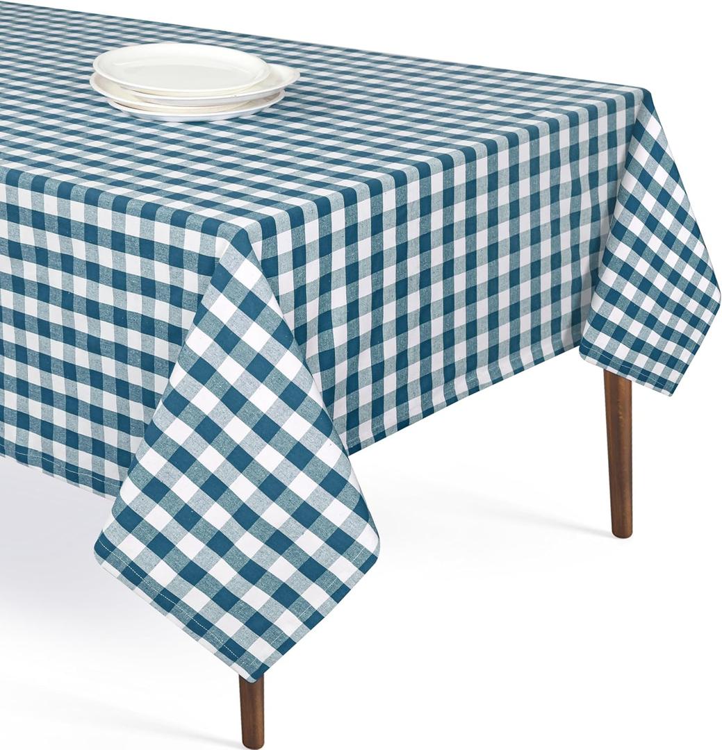 Gingham Buffalo Check 52"x70" Tablecloth 100% Cotton Washable Rustic Rectangle Table Cover Decorative for Gifts, Dining, BBQ, Buffet Parties & Camping - Teal