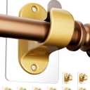 No Drilling Curtain Rod Brackets, 8-Pack Gold Self Adhesive Curtain Holders, Adjustable Stick on Wall Curtain Rod Hooks Fit for 0.5'' to 1.3'' Dia Curtain Rods, Hold Weight Up to 20lbs