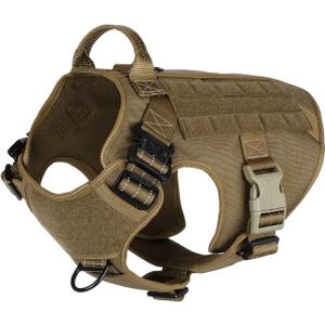 ICEFANG Tactical Dog Harness for Large Dogs, Reflective No Pull Dog Vest (Brown)