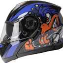 Adult Modular Motorcycle Helmet Full Face Helmets Flip Up Anti-Fog Lens Double for Electric Cycling Road Racing Motorcycle Cycing DOT Approved(162-BlUE-XL)