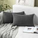 MIULEE Pack of 2 Lumbar Pillow Covers Super Soft Corduroy Decorative Throw Pillows Grey Couch Home Decor for Cushion Sofa Bedroom Living Room 12 x 20 Inch