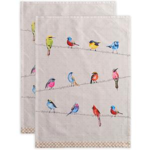 Maison d' Hermine Kitchen Towels Set of 2 100% Cotton 27.50" x 20" Reusable Cloth Tea Dish Towels Absorbent with Hanging Loop for Kitchen, Dining, Cocktail Parties Spring/Summer (Birdies on Wire)