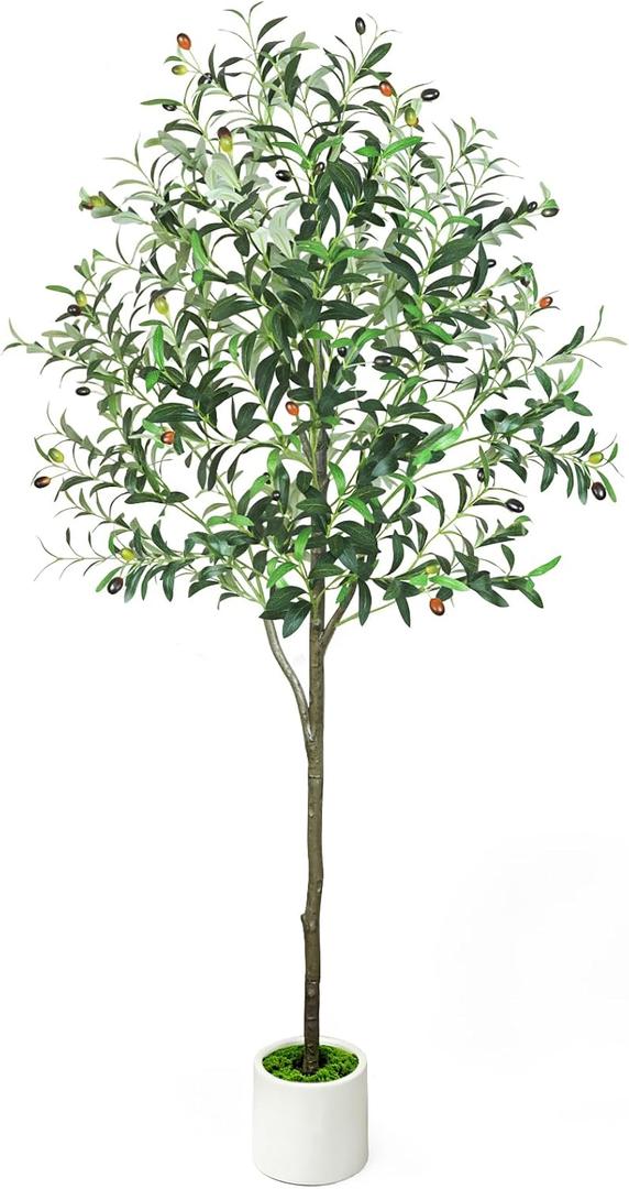 6ft Olive Trees Artificial Indoor with Pot, Faux Fake Olive Tree with Realistic Wood Trunk and Lifelike Fruits, Large Faux Plant for Home Living Room Entryway Office Decor