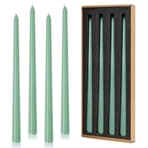 Taper Candles 12'' Tall Light Green Colored Candlesticks Set of 4 | Unscented 3/4 inch Diameter Candle Sticks| Candle for Mantle Home Decor Kitchen Wedding Decorations Centerpiece
